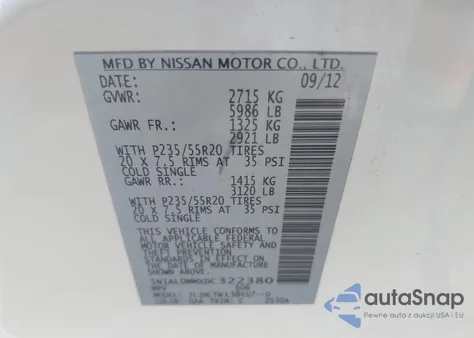 2013 Infiniti Jx35 z USA, uszkodzony, nr VIN 5N1AL0MMXDC322380